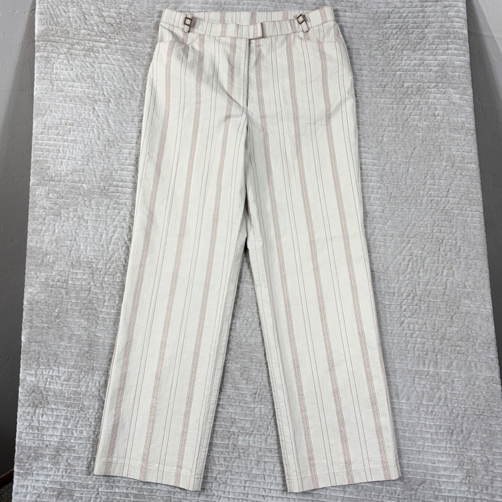 Urbano Collection de Ville Pinstripe Straight Leg Trousers Tan Beige Brown